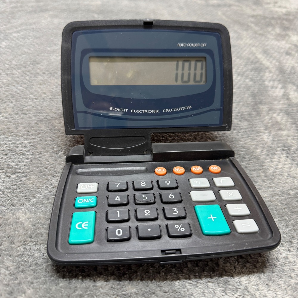 Vintage‎ 8-Digit Electronic Calculator Black Clamshell Folding Portable Pocket